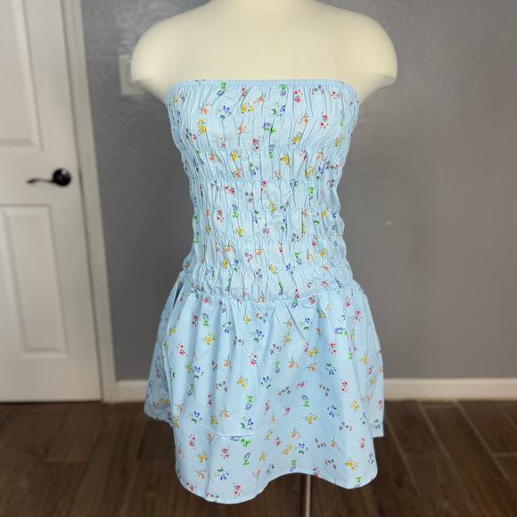 Princess Polly Dresses & Skirts - Princess Polly Wishing Wells Shirred Mini Dress Blue Floral, 8